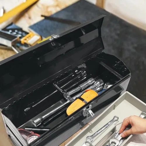 Miniatura 5 de Torin ATB101B-2 Caja de herramientas portátil de acero estilo techo de cadera de 19 pulgadas con cierre de pestillo de metal y bandeja