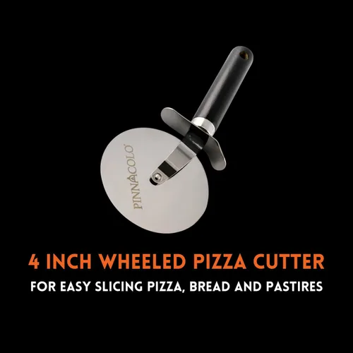 Miniatura 2 de Cortador de pizza con ruedas de 4 pulgadas con mango de madera, hoja afilada de acero inoxidable para rebanar fácilmente pizza, pan y pasteles
