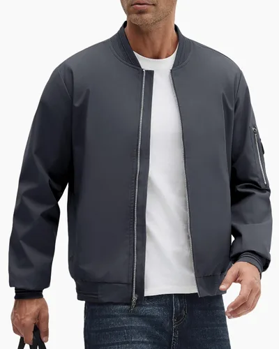 Miniatura 11 de Polu Chaquetas bomber para hombre con bolsillos, chaquetas cortavientos ligeras, cremallera de 2 vías, abrigo casual de negocios para otoño e
