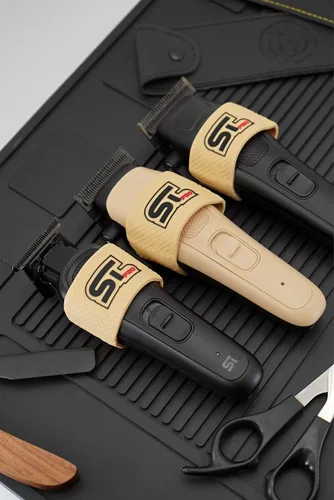 Miniatura 4 de Supreme Trimmer SGR60 - Pinzas de peluquero profesionales 5 piezas antideslizantes para cortar pelo, funda de peluquero para cortapelos Arena