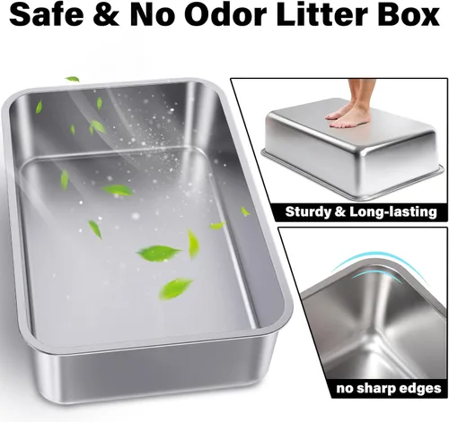 Miniatura 4 de Caja de Arena de Acero Inoxidable – Caja de Arena de Metal para Gatos – Cajas de Arena para Gatos de 4" de Alto, Bandeja de Arena para Gatos