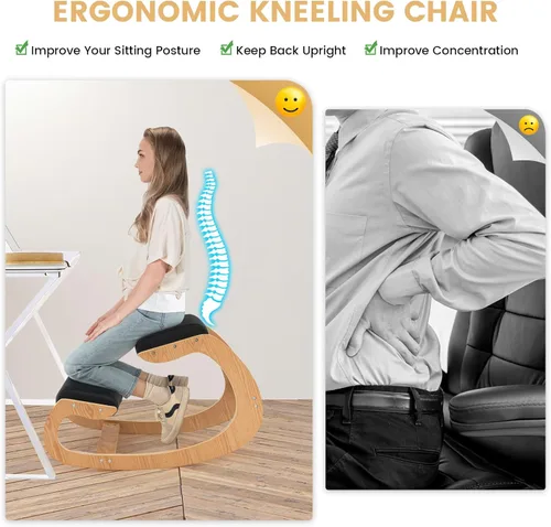 Miniatura 5 de Giantex Silla ergonómica de rodillas, silla de postura para escritorio con cojín, marco de madera maciza, carga máxima de 330 libras, cómoda silla