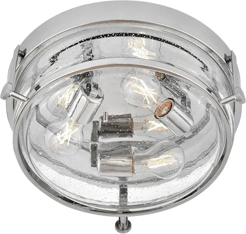 Miniatura 4 de Hinkley Harper 3640CM-CS - Lámpara de techo pequeña empotrada, diseño retro, anillo de metal prominente, pomos decorativos, cromo + vidrio semillero
