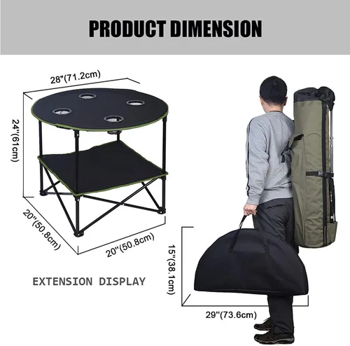 Miniatura 3 de LEADALLWAY Mesas de Camping Plegables Ligeras Mesa Portátil para Exteriores con 4 Portavasos y Bolsas de Transporte para Picnic al Aire Libre, negro