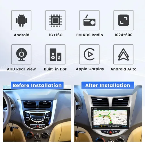Miniatura 2 de Radio Carplay inalámbrica para Hyundai Verna Accent Solaris 2010-2016 inalámbrico Android Auto 9 pulgadas Android estéreo de coche con navegación