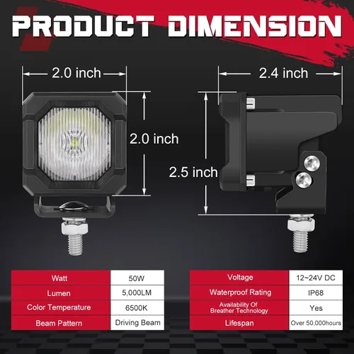 Miniatura 2 de Cápsulas LED, OFFROADTOWN Cubos LED de 2 pulgadas 50W Cápsulas de Luces de Conducción Luz de Parachoques Luz de Zanja Antiniebla Marcha Atrás