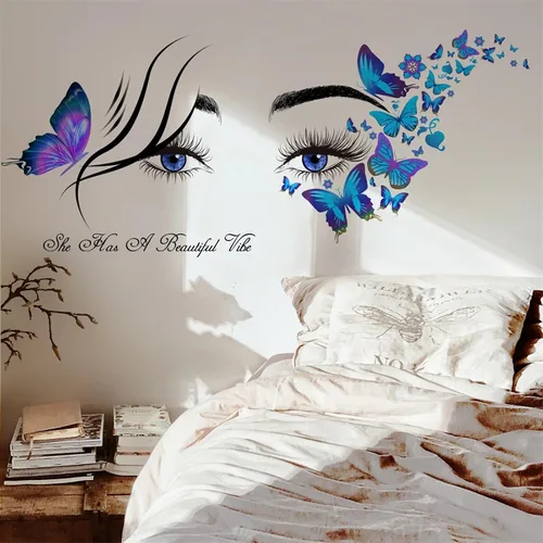 Miniatura 2 de Calcomanías de pared de mariposa con ojos de pestañas azules, citas inspiradoras de sacinora con palabras motivacionales, calcomanías de pared