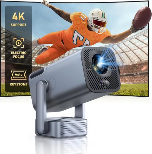 Mini proyector con WiFi y Bluetooth, soporte 4K/enfoque eléctrico: proyector portátil nativo 1080P para exteriores, soporte ajustable de