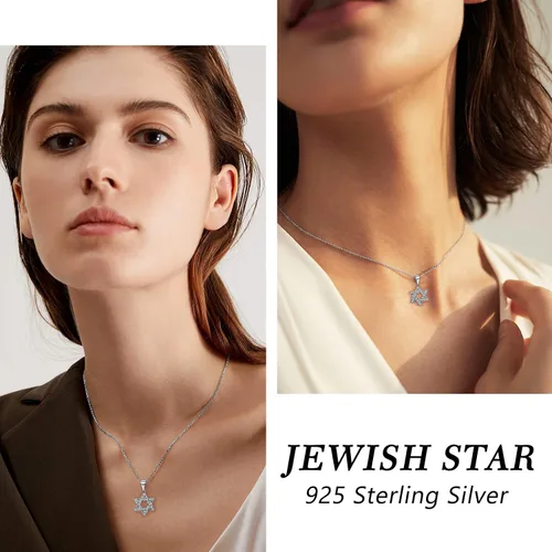 Miniatura 2 de Suplight Collar de plata de ley 925 con estrella judía de David, acero inoxidable, chapado en oro, mano islámica de corazón de Fátima, collares