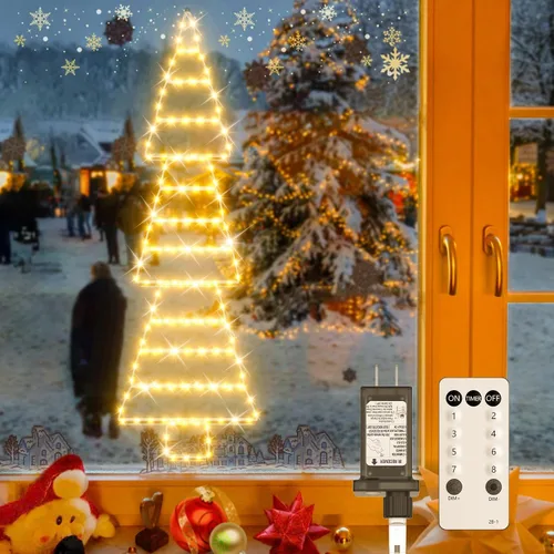 luces LED de Navidad al aire libre, luces de escalera de 4.6 pies, luz colgante para árbol de Navidad enchufable, impermeable con 8 modos de luz,