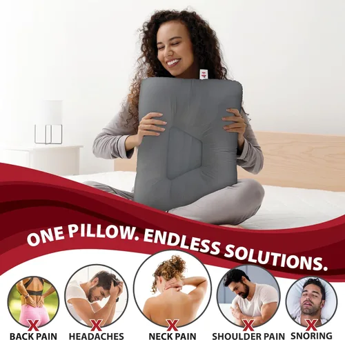 Miniatura 2 de Core Products Almohada de apoyo cervical Tri-Core – Almohada ortopédica firme para aliviar el dolor, dormir de espalda y de lado – Almohada Gris