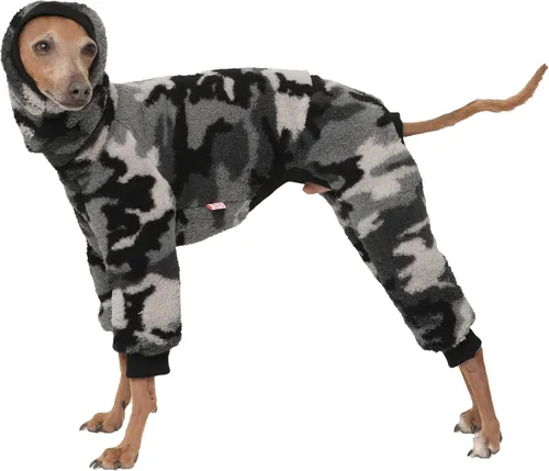 Miniatura 27 de D Doggy Star - Suéter de galgo italiano de cuello de tortuga, conjunto de mono de vellón cálido, ropa de Whippet para perro (XL, azul marino Pkt)
