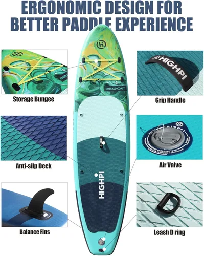 Miniatura 5 de Inflatable Stand-Up Paddle Board: Wide SUP with Full Accessories, Anti-Slip EVA Deck, Paddleboard for Yoga/Surfing/Fishing & More, for Youth & Costa