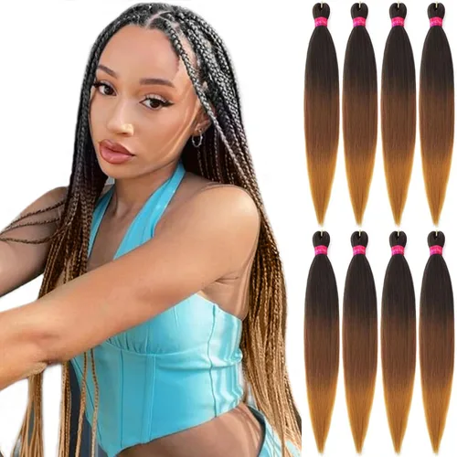 Cabello trenzado preestirado, cabello trenzado degradado de 28 pulgadas, paquete de 8 extensiones de cabello trenzado de mezcla de colores sedosos,