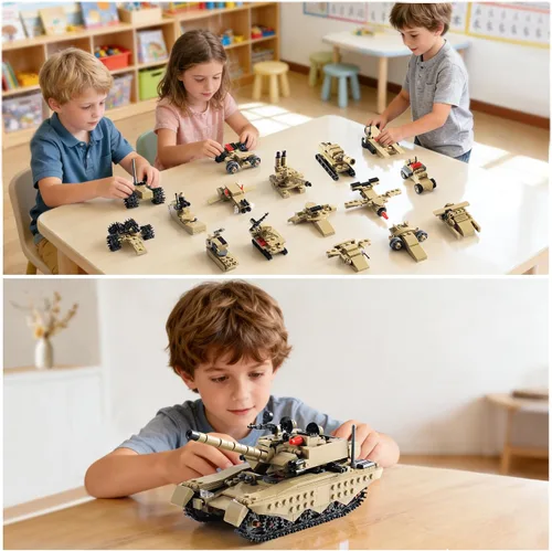 Miniatura 4 de Army Tank - Juego de bloques de construcción compatible con Lego, 517 piezas de juguete militar para niños, construye 1 tanque o 16 mini modelos