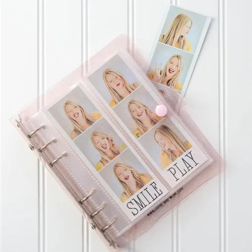 Miniatura 23 de Álbum de fotos de cabina de fotos - Cuaderno con purpurina de 6 anillas, carpeta brillante con 20 fundas para fotos de 2x6 - Se adapta a 80 tiras