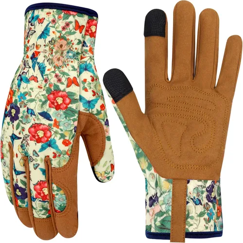 Guantes de jardinería de cuero para mujer, guantes de jardín a prueba de espinas, guantes de trabajo para pantalla táctil, regalos ColorJ