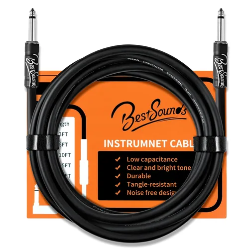 BestSounds Cable de guitarra eléctrica de 10 pies, cable de instrumento para bajo, guitarra, amplificador de bajo, amplificador de bajo, cable de