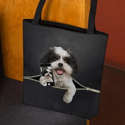 Miniatura 2 de Do You Like My Selfie Shih Tzu Dog - Bolsa de mano para perro, color blanco y negro, Shih Tzu Dog Love Selfie casual para amantes de Shih Tzu