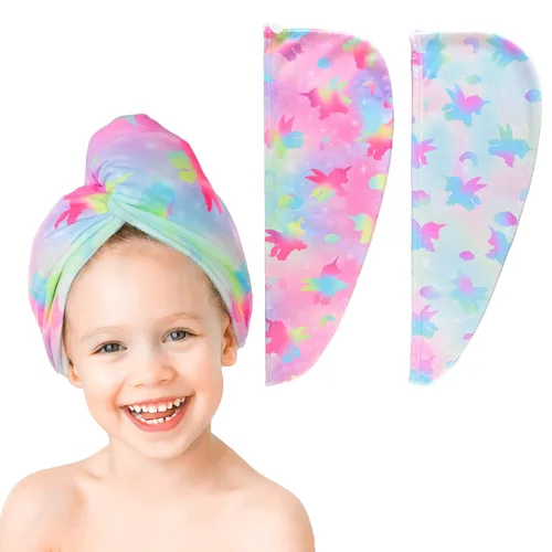 Miniatura 8 de Toalla de microfibra para el cabello para niños y niñas, paquete de 2 unidades de secado de turbante para mujeres, juego de toalla absorbente
