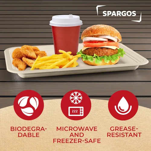 Miniatura 3 de SPARGOS 100 Pack 14 Inch Heavy Duty Disposable Trays for Food, Crawfish Trays, Rectangle Paper Plates, Large Disposable Plates, Compostable