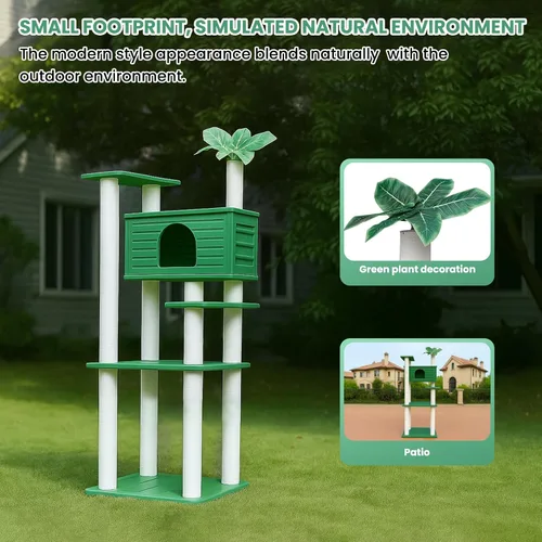 Miniatura 5 de Torre de árbol para gatos resistente a la intemperie de 66 pulgadas de alto, multinivel, condominio grande para gatos con tablero de PVC y postes