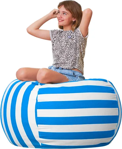 Miniatura 14 de Aubliss Puf de Almacenamiento de Animales de Peluche, Silla Puf de Unicornio, Stuff 'n Sit para Niños, Mediano 32" - Lona Unicornio Azul Azul