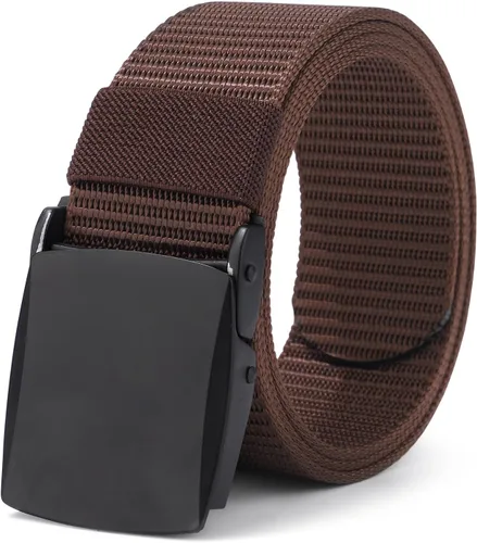 Miniatura 9 de AWAYTR Cinturón de trinquete de nailon para hombre, sin agujeros, cinturón de tela casual con hebilla de metal deslizante para jeans y golf