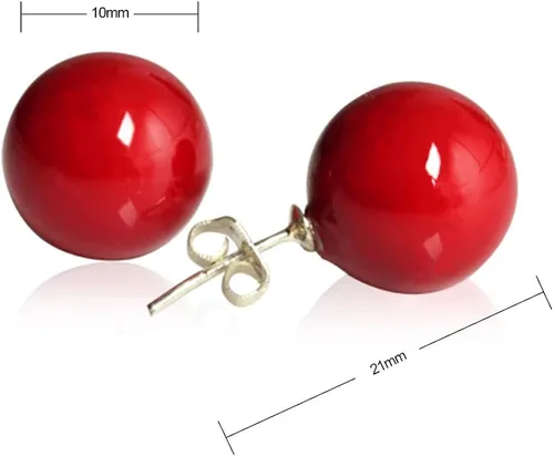 Miniatura 5 de LUREME Aretes de tuerca redondos clásicos para mujer, 02001451-2 con cuentas de concha roja de 0.472in, Base