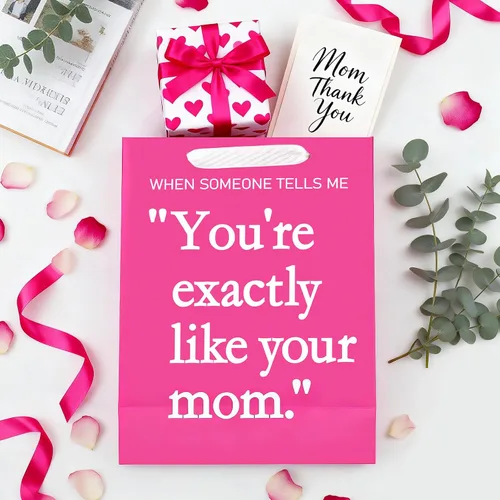 Miniatura 4 de WRAPAHOLIC Bolsa de regalo grande para el día de la madre de 13 pulgadas con papel de seda, color rosa intenso con texto en inglés "You're Exactly