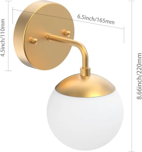 Miniatura 7 de Tipace Aplique de pared dorado 1 luz, aplique de pared globo moderno de mediados de siglo, lámpara de pared dorada para restaurante, sala de estar