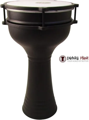 Miniatura 2 de Darbuka de aluminio de 16 '' de longitud, tambor Doumbek turco de cabeza sintética sintonizable de 8 pulgadas (negro)