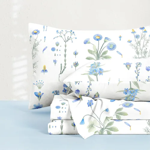 Wake In Cloud - Sábanas florales, juego de sábanas de 4 piezas, lindo juego de sábanas botánicas Shabby Chic Coquette Cottagecore con estampado de