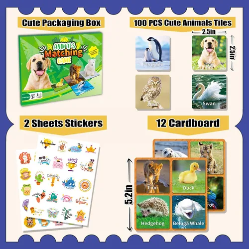 Miniatura 2 de YTSQLER Juego de emparejamiento de animales para niños 100 piezas Juego de cartas de memoria para niños pequeños Actividades de aprendizaje