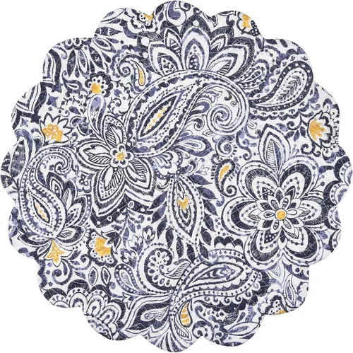 Miniatura 2 de C&F Home Serena - Mantel individual redondo, diseño de cachemira azul y amarillo, reversible, 17 pulgadas, color azul