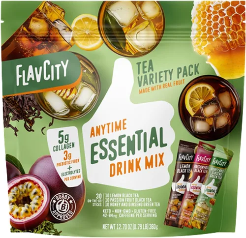 Miniatura 10 de Paquetes de saborizantes para agua FlavCity Anytime Essential Coconut - Mezcla de bebida en polvo con colágeno y agua de coco - Paquetes