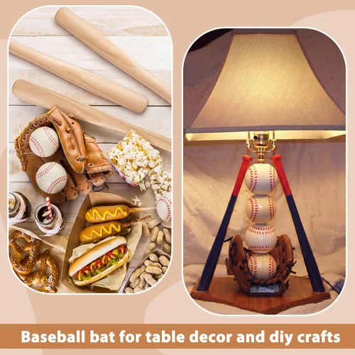 Miniatura 5 de Libima Juego de 12 mini bates de béisbol y pelotas de béisbol de espuma de 2 pulgadas, pequeños murciélagos de madera sin terminar de 8 pulgadas