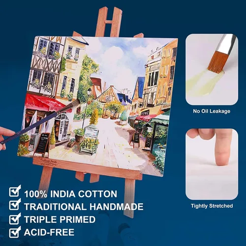 Miniatura 3 de Lienzos estirados para pintar de 12 x 12 pulgadas, paquete de 7, 10 oz triple imprimación libre de ácido 100% algodón lienzo en blanco, lienzo