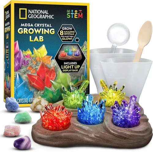 Miniatura 10 de National Geographic - Kit de cultivo de megacristales para niños, 6 cristales con soporte iluminado, regalos de ciencia para niños de 8 a 12 años