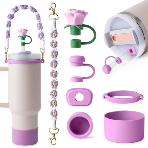 Miniatura 8 de Juego de 10 accesorios para Copa Stanley, los accesorios Stanley incluyen 2 fundas para pajitas con lazo, 1 encantador dije de mango con lazo, 2
