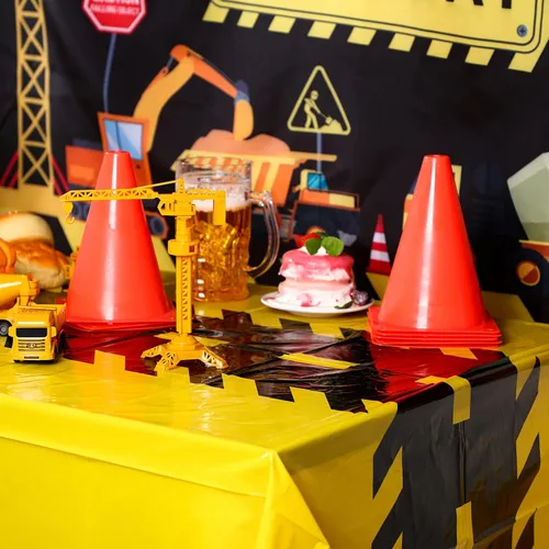 Miniatura 6 de Remagr - Paquete de 3 manteles de construcción para fiesta de cumpleaños, 51 x 71 pulgadas, manteles de plástico desechables impermeables
