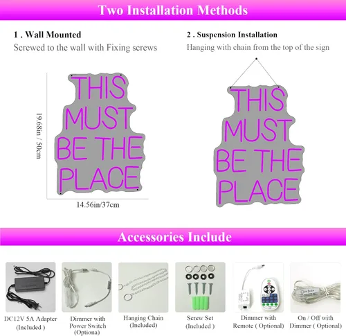 Miniatura 3 de Letrero de neón con luz LED con texto en inglés «This Must Be The Place», decoración de pared para bodas, aniversarios, fiestas, dormitorio (morado)