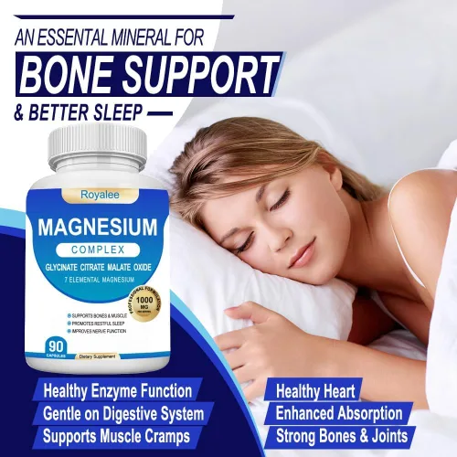 Miniatura 4 de Suplemento complejo de magnesio – 1000 mg con 7 formas de magnesio incluyendo glicinato, citrato, malato, taurato y orrotato – Apoya la relajación