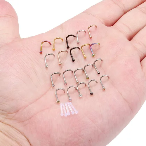 Miniatura 3 de Ruifan 18g (1.0mm) 316L - piercing de acero inoxidable curvo colgante para nariz con perno redondo de 2mm, 2 a 5 piezas.