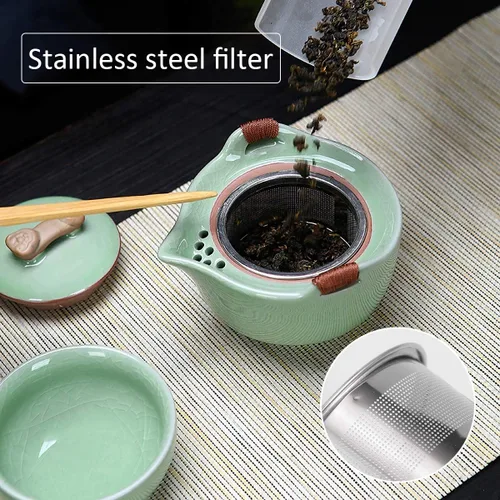 Miniatura 4 de Juego de tetera de cerámica de viaje, tetera china de kung fu, 1 tetera 2 mini tazas de té de porcelana gongfu con infusor, bolsa portátil, todo