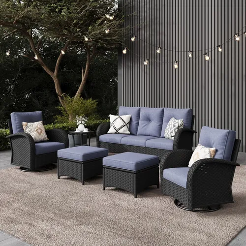 Miniatura 37 de LayinSun - Juego de 10 piezas de muebles seccionales de patio para el aire libre con mesa para fogata, juegos de sillas giratorias reclinables