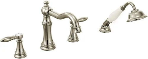 Miniatura 10 de Moen TS21104BG Weymouth - Kit de grifería romana de dos manijas con ducha de mano, requiere válvula, oro cepillado