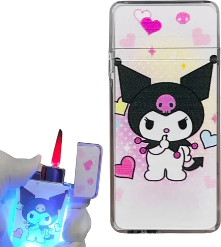 NIVEK Encendedor que brilla en la oscuridad Kitty KT Cat Melody Kuroomi personaje japonés Kawaii Pink Flame Jet Torch recargable (Kulomi)