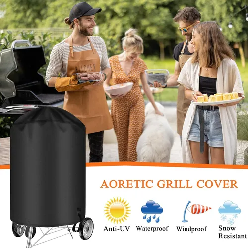 Miniatura 6 de Funda para parrilla de carbón de 26 pulgadas para parrilla Weber original de 26 pulgadas, cubierta de parrilla de gas con gancho y bucle y cordón