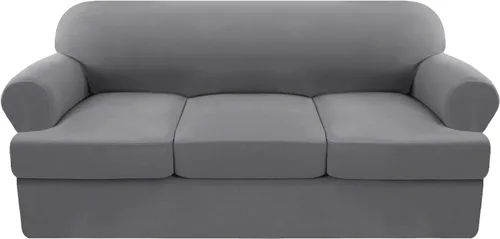 Miniatura 14 de Funda elástica para sofá con cojín en forma de T, 4 piezas, para sofá con cojín en T, funda de sofá suave, protector de muebles lavable con 3 fundas